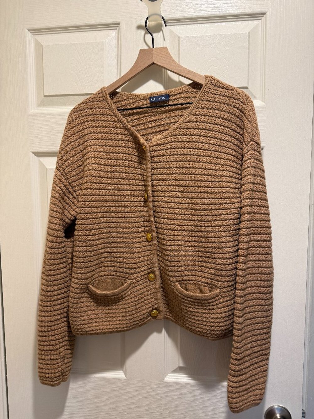 Tan Cotton-Blend Pocket Cardigan Sweater (size Tall Medium)